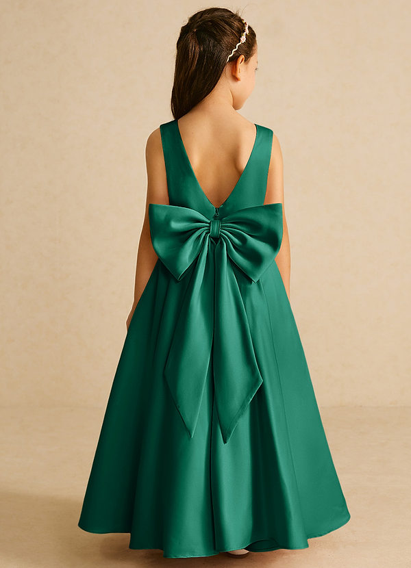 Azazie Pipsy Flower Girl Dresses Emerald A-Line Bow Matte Satin Dress image1