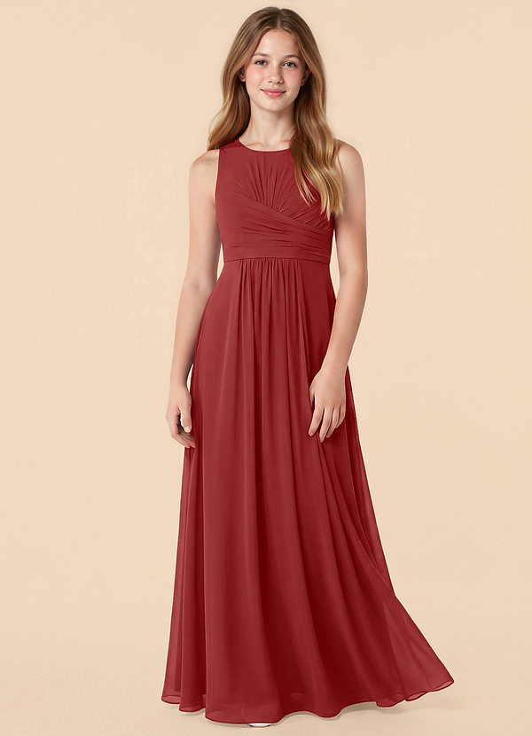 Azazie Skyla Junior Vestido Óxido de Gasa de Corte en A con Plisado image1
