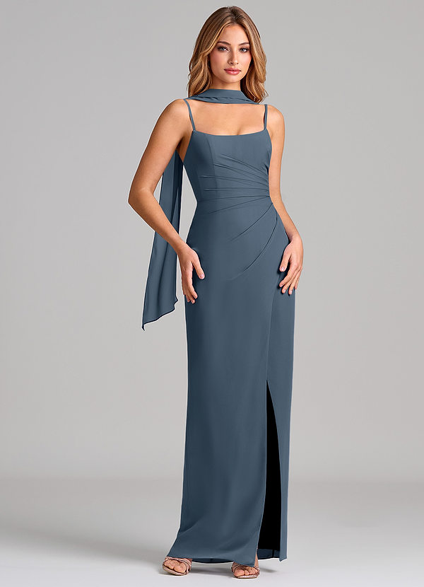 Azazie Calandra Suknie dla druhen Osłona Pofałdowany Szyfon Do ziemi Sukienka image1