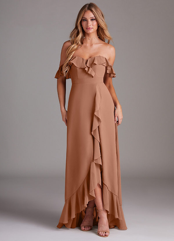 Azazie Lyra Bridesmaid Dresses Bronzer A-Line Chiffon Convertible Dress image1