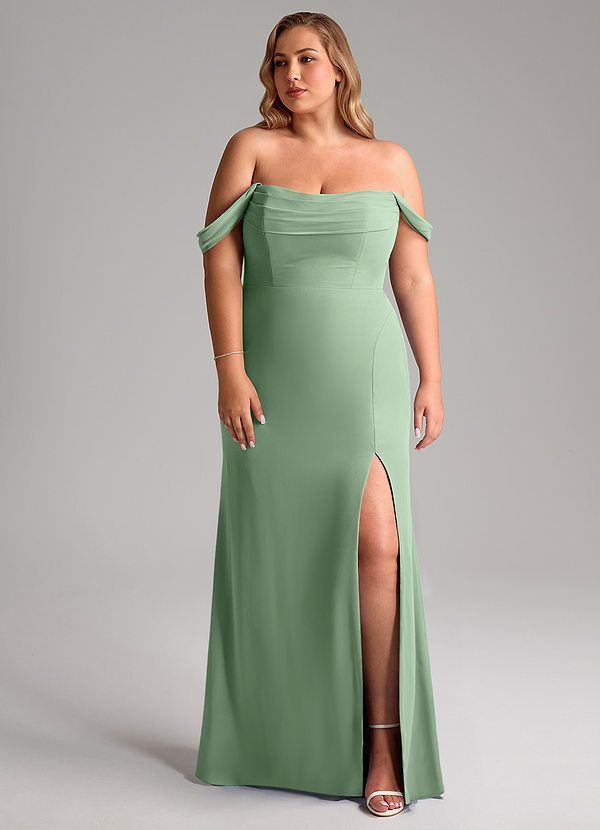Azazie Saige Bridesmaid Dresses Matcha A-Line Off the Shoulder Chiffon Convertible Dress image1