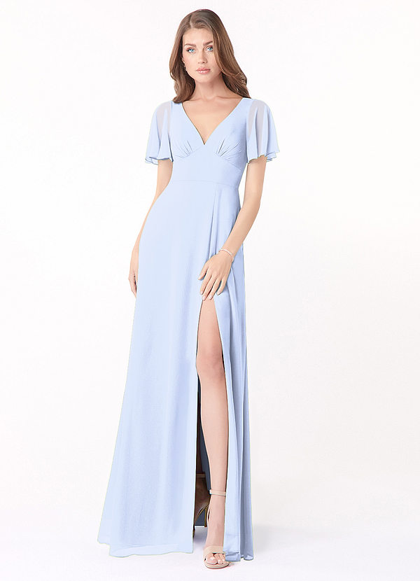 Azazie Kimber Bridesmaid Dresses Ice A-Line Flounce Sleeve Chiffon Dress image1