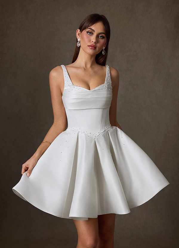 Azazie Zelina Vestidos de Novia Vestido de Diamante Blanco de Satén de Corte en A con Escote de Corazón image1