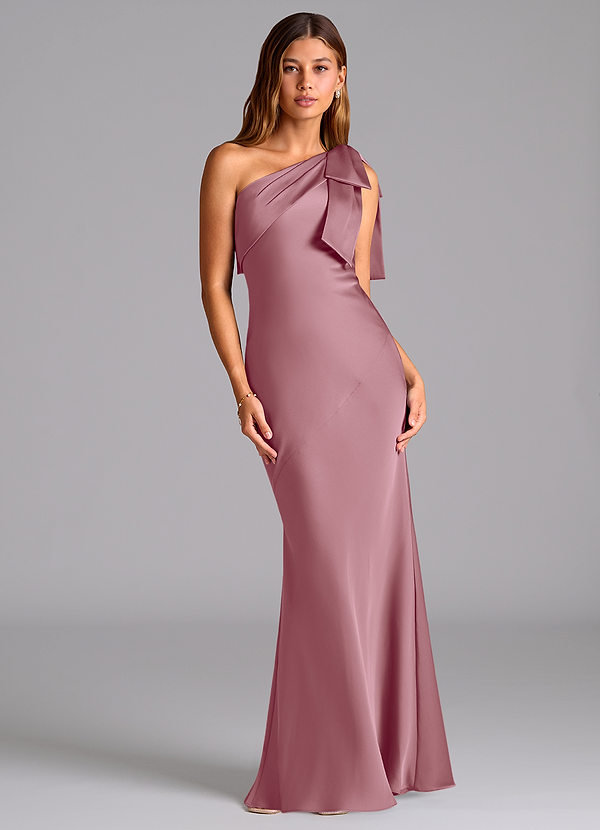Azazie Yuanna Bridesmaid Dresses Vintage Mauve Mermaid One Shoulder Stretch Satin Dress image1