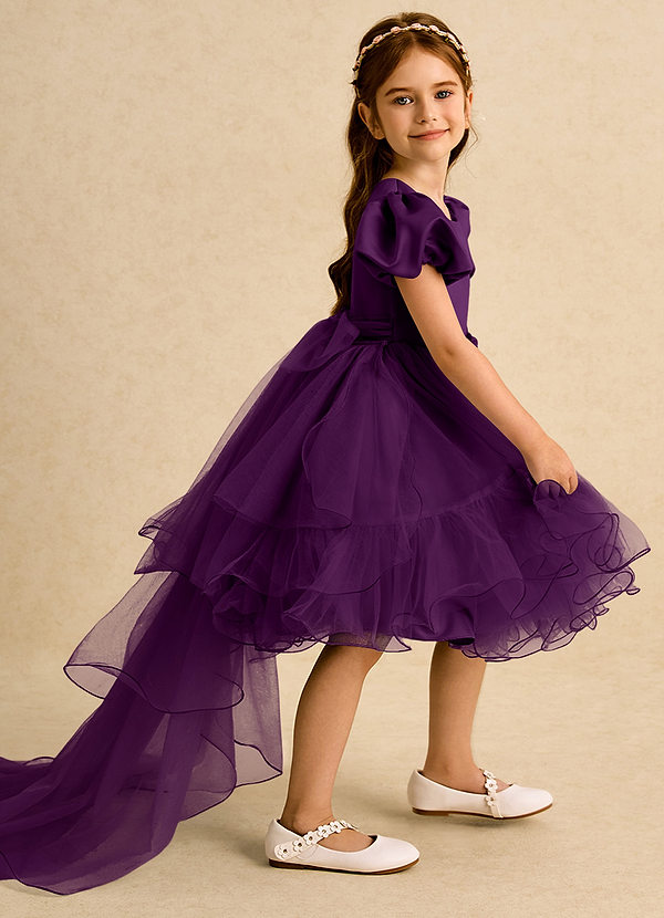 Azazie Cocoa Vestidos de Niña de Flores Vestido de Uva de Tul de Princesa con Plisado image1