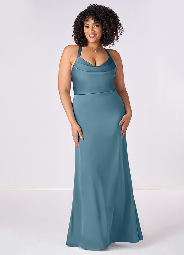 Barbie ♥ Azazie Robes Demoiselle d'honneur Robe Sirène en Satin extensible Plissée Bermude image1