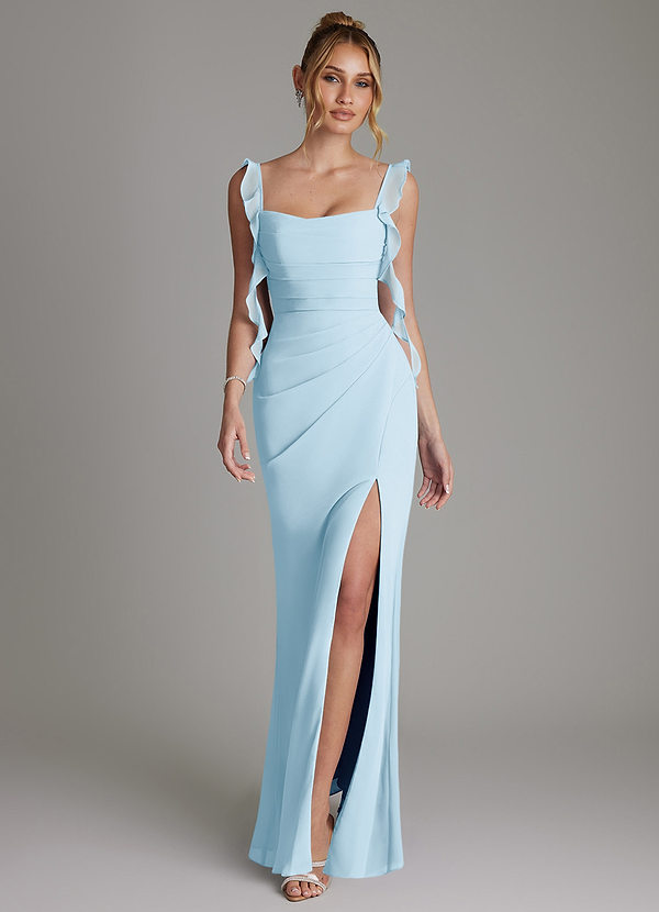 Azazie Jessamine Bridesmaid Dresses Sky Blue Mermaid Corset Chiffon Dress image1