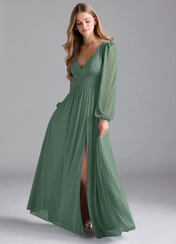 Azazie Norah Brautjungfernkleider A-Linie Gittergewebe Kleid Eukalyptus image1