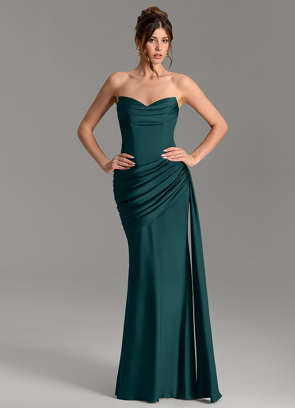 Azazie Zorah Bridesmaid Dresses Pine Mermaid Corset Stretch Satin Convertible Dress image1