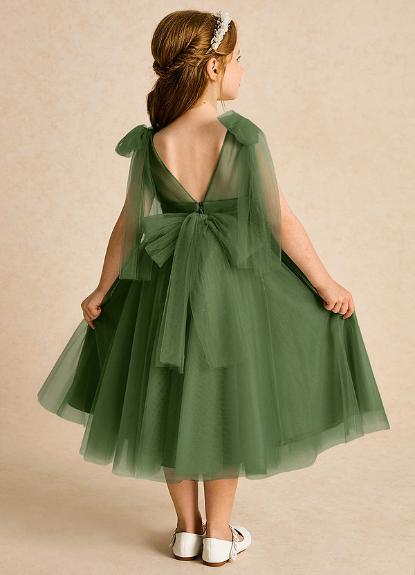 Azazie Dori Robes de Fillette d'Honneur Robe Trapèze en Tulle Rayé Olive image1