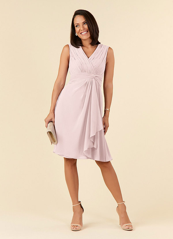 Azazie Theron Mother of the Brides Dresses Blushing Pink A-Line V-Neck Pleated Chiffon Dress image1
