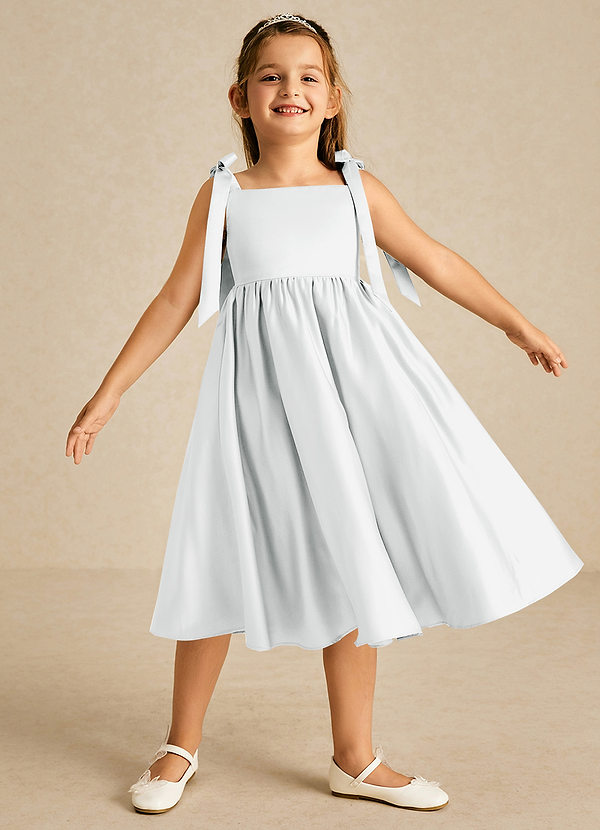 Azazie Chelsie Flower Girl Dresses Diamond White A-Line Bow Matte Satin Dress image1