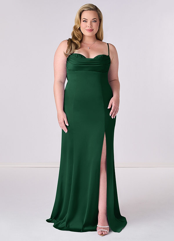 Barbie ♥ Azazie Abiti da Damigella Abito Sirena in Raso Elasticizzato Corsetto Verde Scuro image1