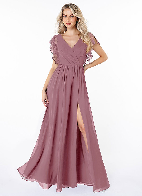 Azazie Zella Bridesmaid Dresses Vintage Mauve A-Line Lace Chiffon Dress image1