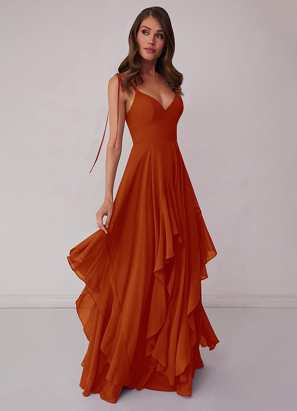 Barbie ♥ Azazie Bridesmaid Dresses Paprika A-Line Bow Chiffon Dress image1