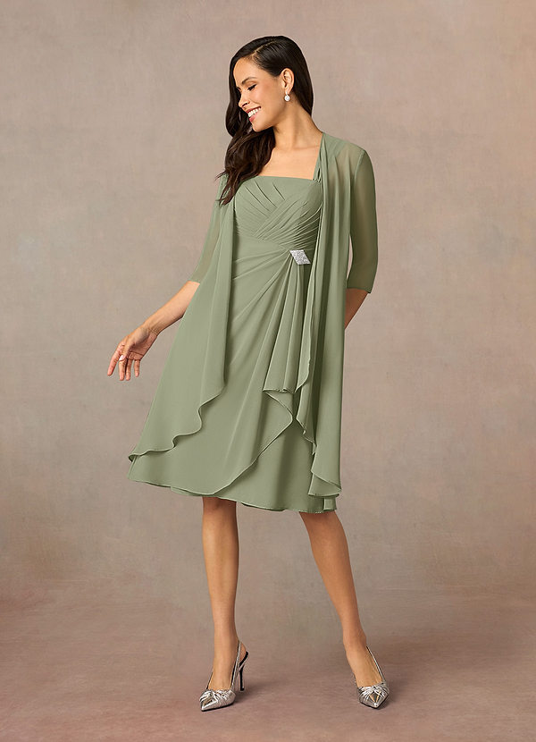 Azazie Olivia Mother of the Brides Dresses Pistachio A-Line Square Neckline Pleated Chiffon Dress image1