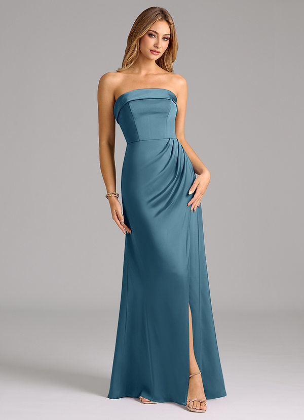 Azazie Aretha Bruidsmeisjes Jurken Converteerbaar Jurk van Stretch Satijn met A-Lijn Strapless Bermuda image1