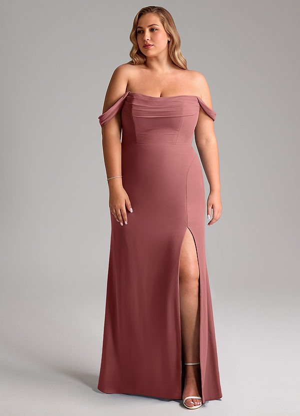 Azazie Saige Bruidsmeisjesjurken Converteerbaar Jurk van Chiffon met A-Lijn Off-shoulder Amethist image1