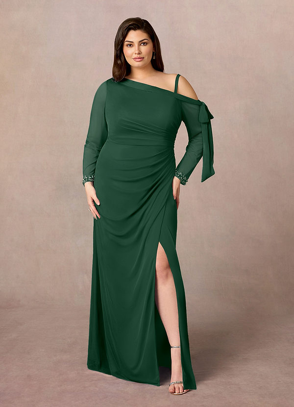 Azazie Marna Mother of the Brides Dresses Dark Green Sheath One Shoulder Mesh Dress image1