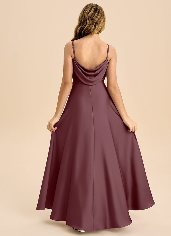 Azazie Bug Junior Robe Trapèze en Satin extensible Plissée Sangria image1