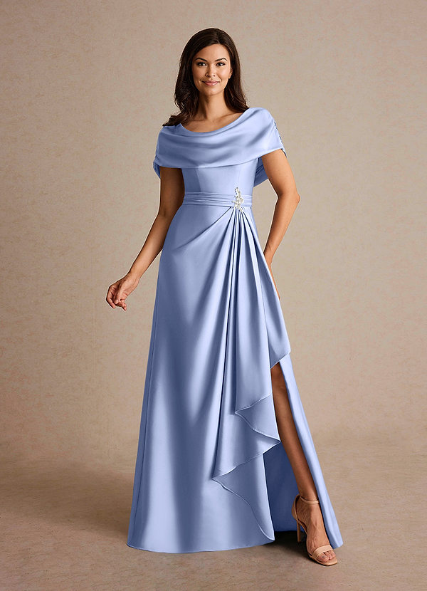 Azazie Branford Vestidos de Madre de la Novia Vestido de Hielo de Satén Elástico de Corte En A con Plisado image1