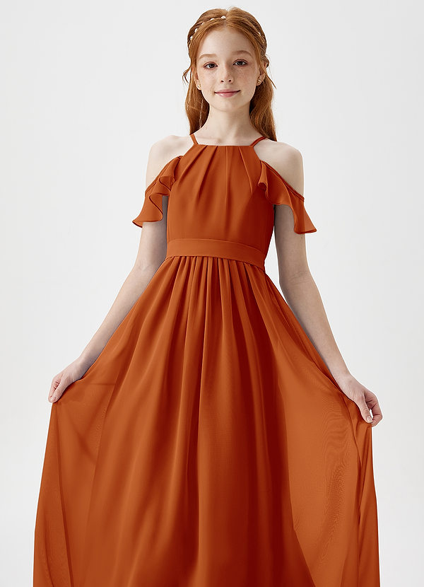 Azazie Chaya Junior Paprika A-Line Off the Shoulder Chiffon Dress image1