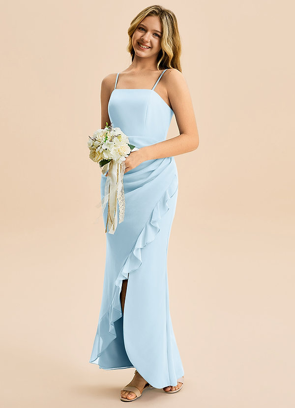 Azazie Buzzy Junior Sky Blue Sheath Pleated Chiffon Dress image1