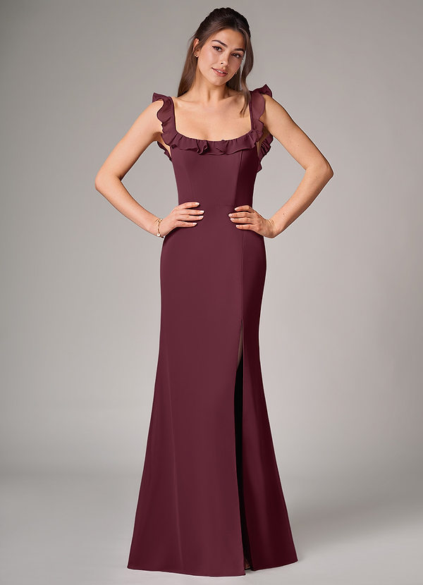 Azazie Callie Bridesmaid Dresses Cabernet Mermaid Side Slit Chiffon Convertible Dress image1