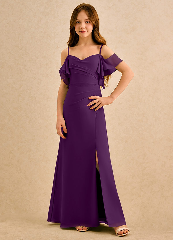 Azazie Pippy Girls Formal Sukienki dla dziewczynek sypiących kwiaty Linia A Dekolt w kształcie serca Szyfon Długość podłogi Sukienka image1