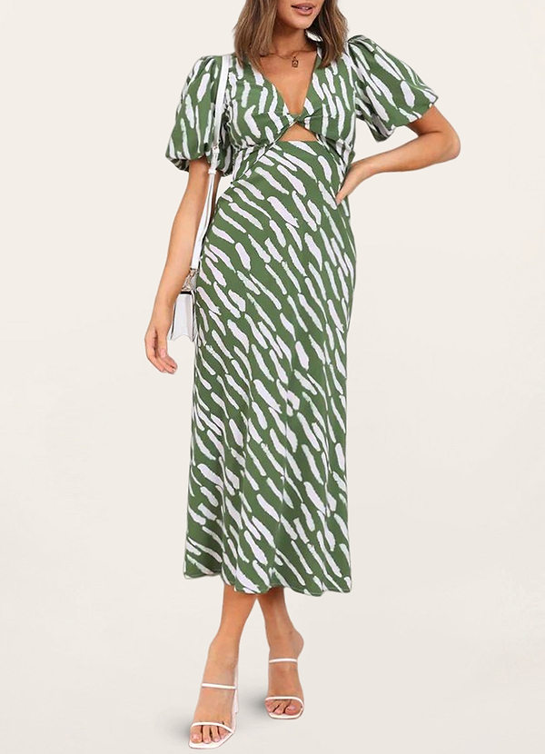 front Marguerites chéries Vert Robe longue imprimée