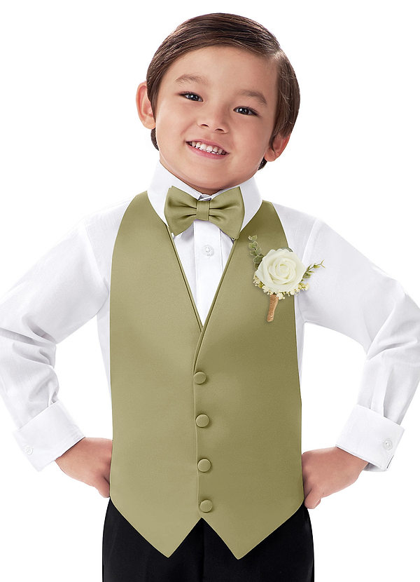 front Boy's Matte Satin Vest & Bow Tie & Boutonniere Set