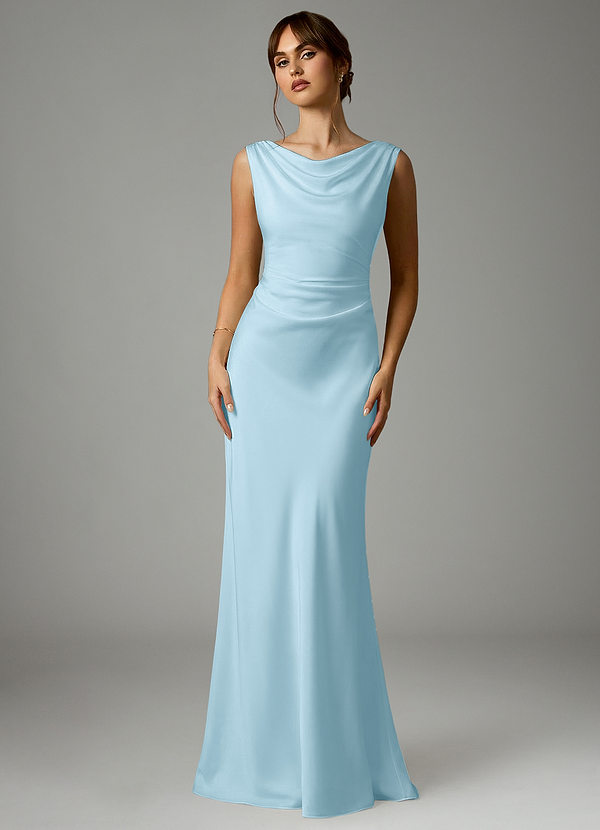 Azazie Kieryn Vestidos Dama de Honor Vestido de Azul Cielo de Satén Elástico de Corte Sirena con Plisado image1