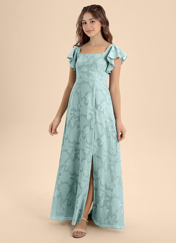 Azazie Bondi Junior A라인 절하다 플로럴 번아웃 플로어 길이 주니어 신부 들러리 드레스 image1