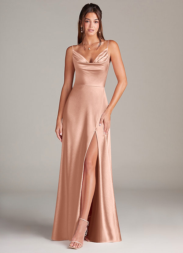 Azazie Sarella Brautjungfernkleider A-Linie Plissee Stretch-Satin Kleid Roségold image1