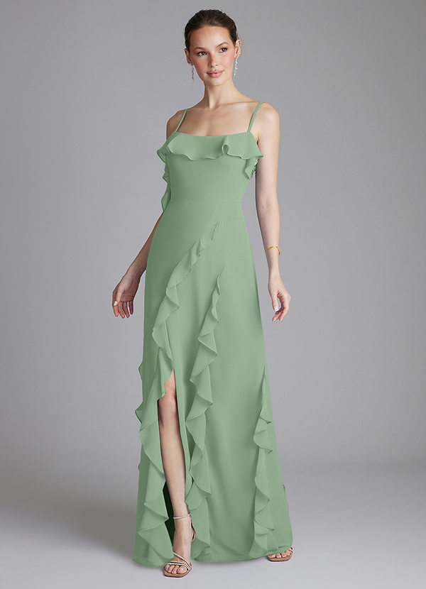 Azazie Malia Bridesmaid Dresses Matcha Sheath Ruched Chiffon Dress image1