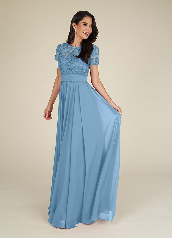 Azazie Annette Mother of the Brides Dresses Steel Blue A-Line Lace Chiffon Dress image1