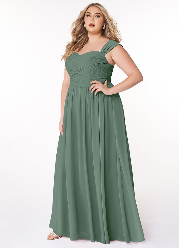 Azazie Zapheira Bridesmaid Dresses Eucalyptus A-Line Ruched Chiffon Dress image1