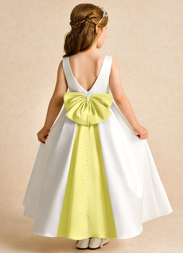 Azazie Cherry Flower Girl Dresses Ivory Canary Ball-Gown Pleated Matte Satin Dress image1