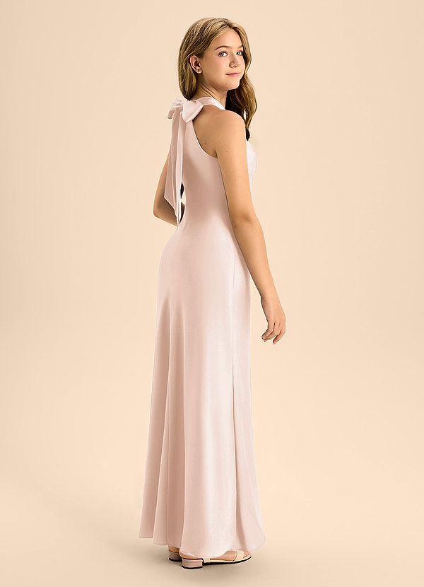 Azazie Doretta Junior Vestido de Rosa Rubor de Satén Elástico de Corte En A con Plisado image1