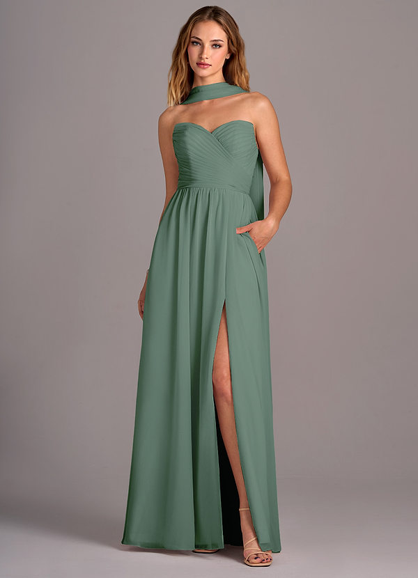 Azazie Joni Bridesmaid Dresses Eucalyptus A-Line Strapless Chiffon Convertible Dress image1