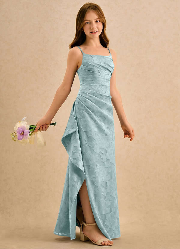 Azazie Cannoli Girls Formal Sukienki dla Dziewczynki Sypiącej Kwiaty Linia A Pofałdowany Kwiatowe wypalenie Długość podłogi Sukienka image1