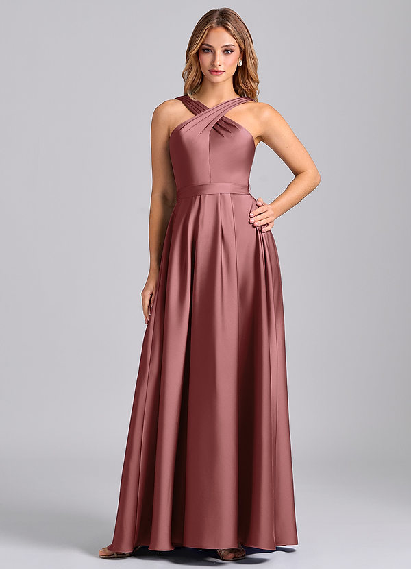 Azazie Dixie Bridesmaid Dresses Amethyst A-Line Pleated Stretch Satin Dress image1