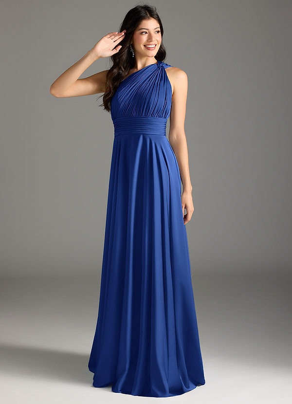 Charlize Bridesmaid Dresses Royal Blue A-Line One Shoulder Stretch Satin Dress image1