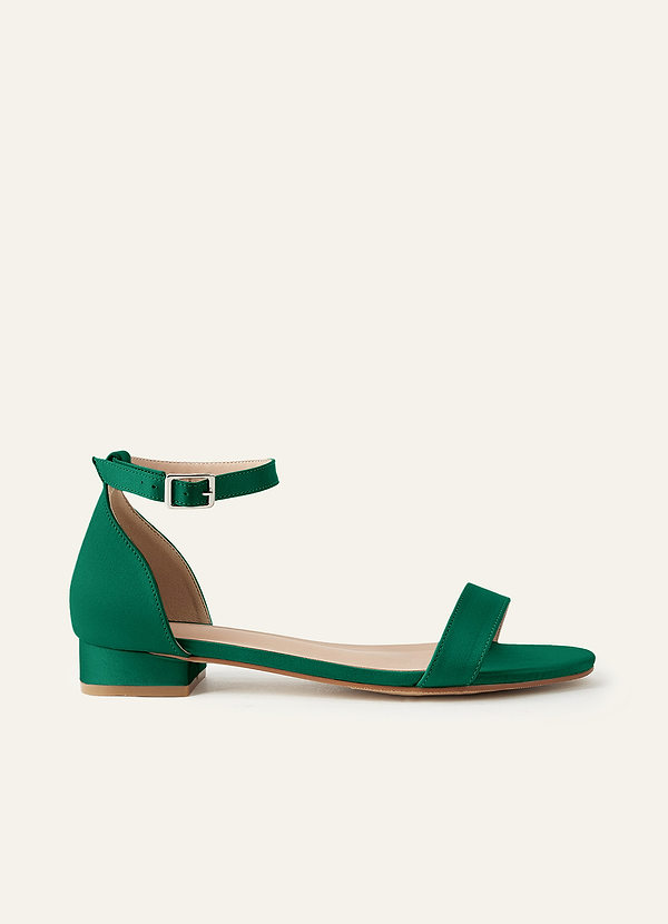front Matching Color Matte Satin Single Strap Ankle Buckle Block Flat Sandals