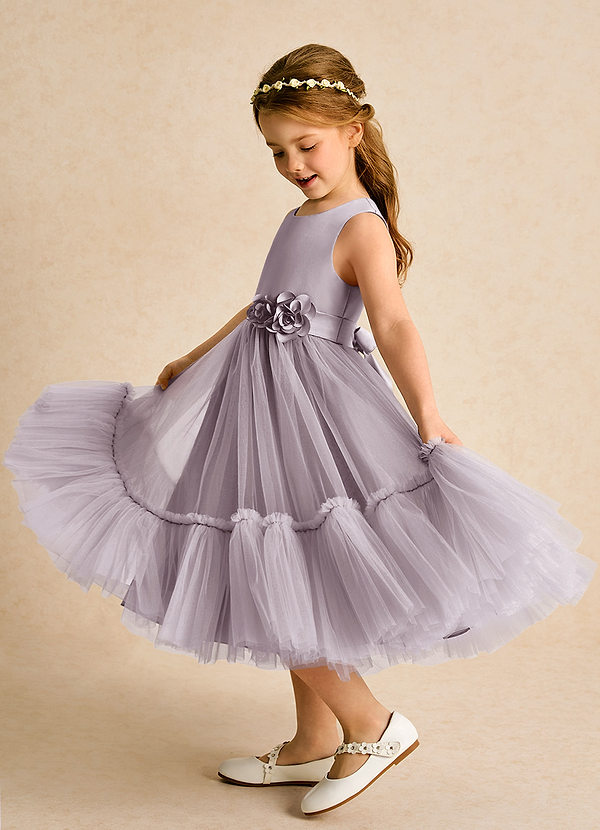 Azazie Miracle Flower Girl Dresses Dusk A-Line Bow Matte Satin Dress image1
