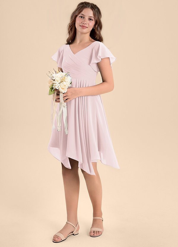 Azazie Janeaurelia Junior Blushing Pink A-Line Pleated Chiffon Dress image1