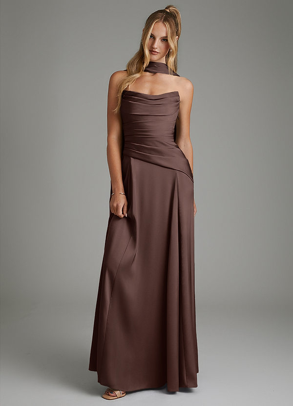Azazie Gabriela Robes de demoiselle d'honneur Robe Trapèze en Satin extensible Corset Ganache image1