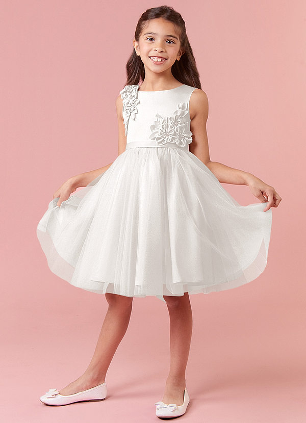 Barbie ♥ Azazie Flower Girl Dresses Scoop Rosette Bow Stretch Satin Tulle A-line Dress image1