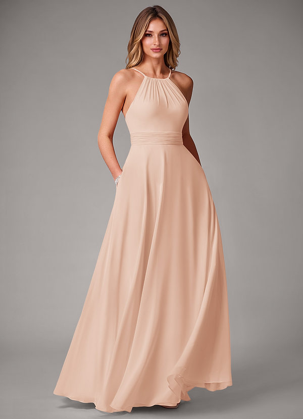 Azazie Amalia Bridesmaid Dresses English Rose A-Line Pleated Chiffon Dress image1