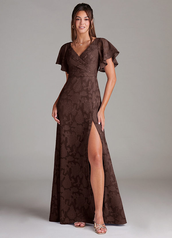 Azazie Ambrosia Bruidsmeisjes Jurken Jurk van Bloemen Burn-out met A-Lijn Geplooid Ganache image1